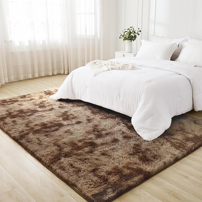 Litanika 8x10 Shag Area Rug for Living Room Bedroom, Tie-Dyed Brown High Pile - Image 3