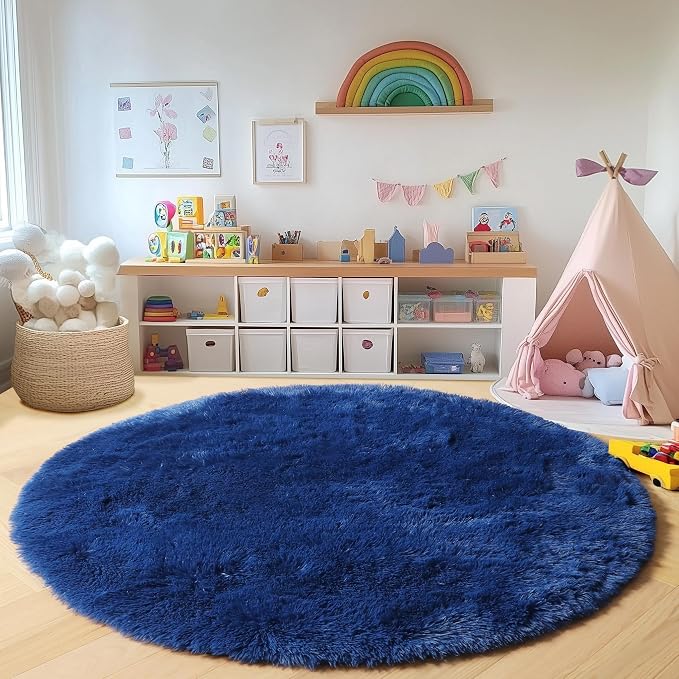 ONASAR Navy Blue Round Area Rug 4ft, Soft Bedroom Circle Rugs Floor Mat - Image 5
