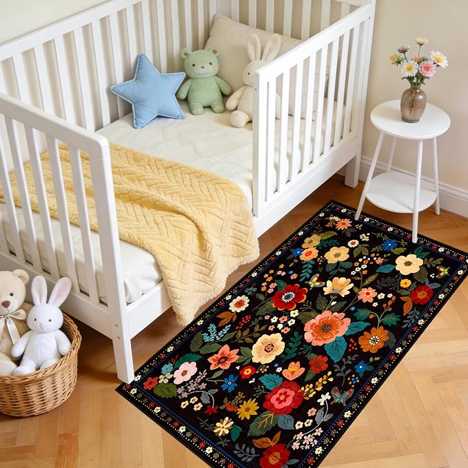RELEANY Floral Nursery 2x4 Area Rugs Washable Print Boho Cute Carpet Non Slip - Image 2