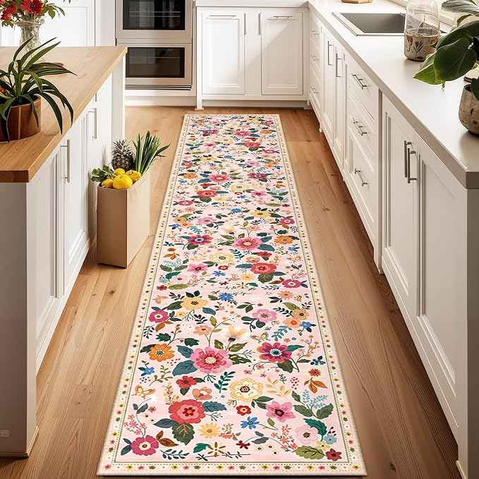 RELEANY Floral Nursery 2x10 Area Rugs Washable Print Boho Cute Carpet Non Slip by RELEANY