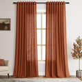 Nanspring Terracotta Long Linen Curtains 102 Inches Long 2 Panel Set Back Tab by Nanspring