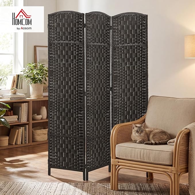 HOMCOM Room Divider, 3 Panel Folding Privacy Screen, 6FT Tall Portable Wicker - Image 2