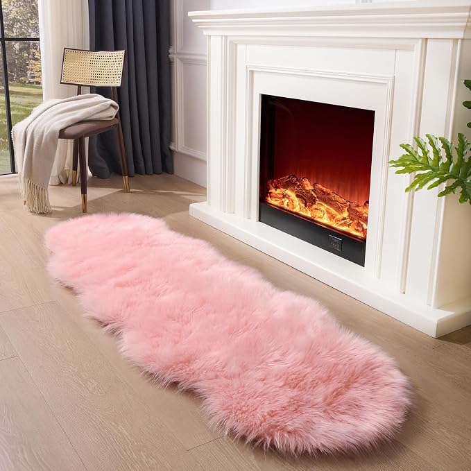Faux Fur Rug Runner 2x6 ft Pink - Image 3