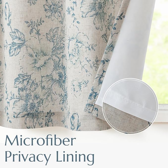 jinchan Tie Up Curtain Double Layer Linen Roman Shades Valance Curtain Floral - Image 4