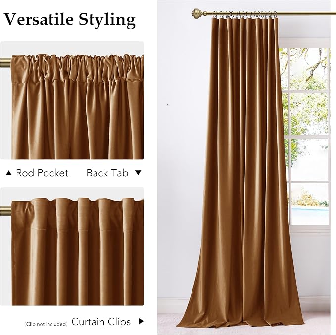 NICETOWN 108 inch Length Bronze Velvet Curtains Pair, Room Darkening Energy - Image 3