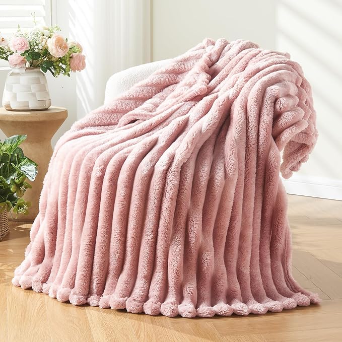 NEWCOSPLAY Super Soft Throw Blanket Pink Premium Silky Flannel Fleece 3D Ribbed by NEWCOSPLAY