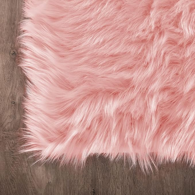 Latepis Pink Bedroom Rug 4x6 Area Faux Sheepskin Rug Fluffy Fur Rugs - Image 5