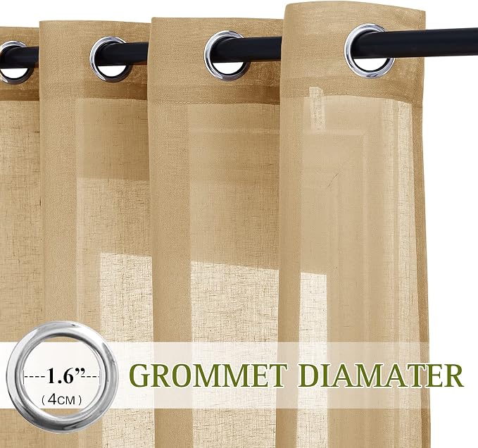 NICETOWN Sheer Linen Curtains Flax Texture 96 inch Long - Image 3