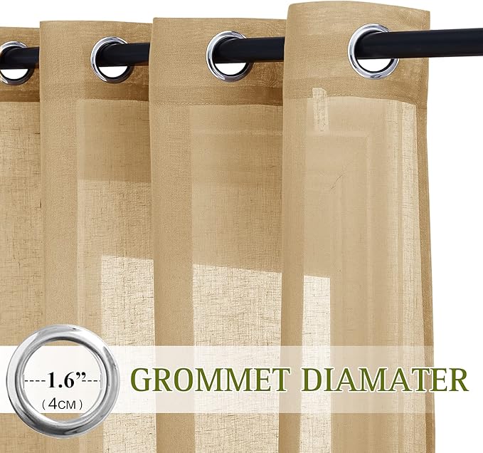 NICETOWN Sheer Linen Curtains Flax Texture 96 inch Long, Grommet Semi Sheer - Image 2