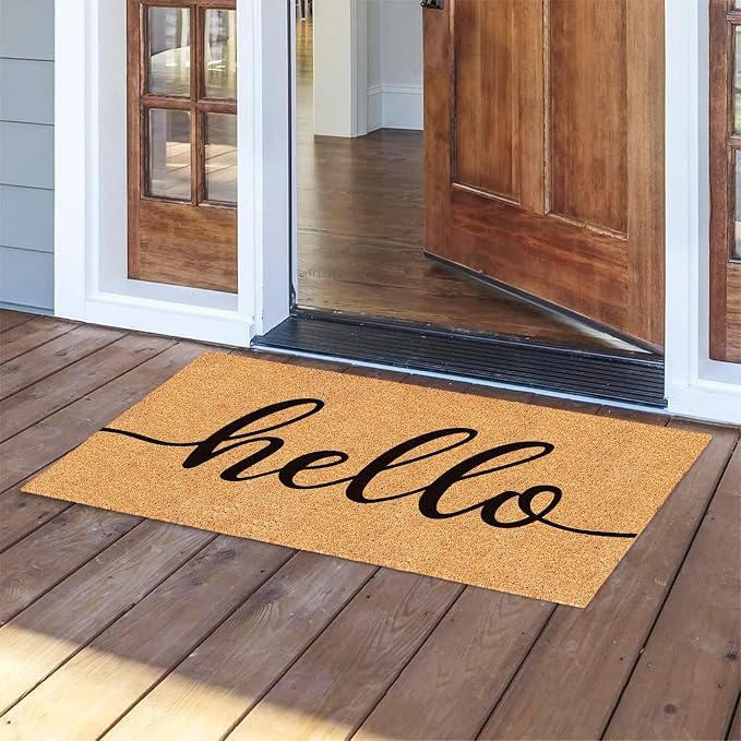 JarThenaAMCS Hello Door Mat Welcome Natural Coir Door Mat Farmhouse Floor Mat - Image 6