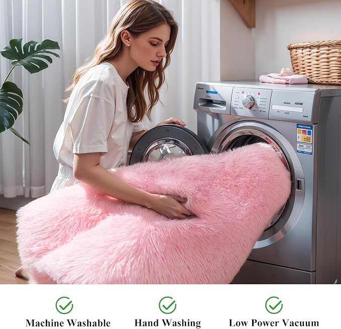 KCHOWUA Pink Fluffy Area Rug for Girls' Bedroom, Large Soft Furry Carpet for - Image 5