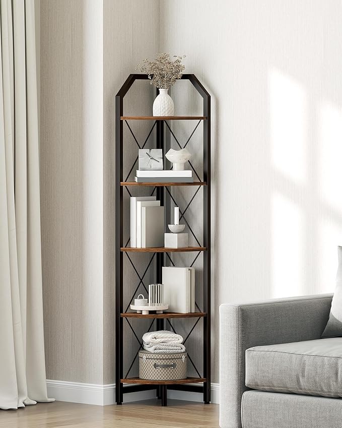 CHOEZON 59.4" Corner Shelf, 5-Tier Industrial Corner Bookshelf, Corner Storage - Image 4