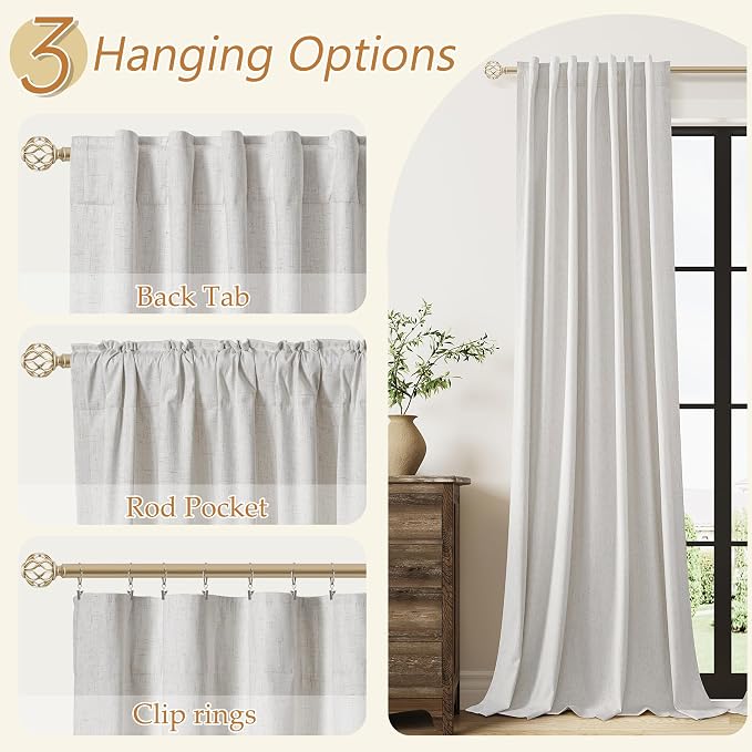 Guken Natural 100% Blackout Curtains 102 Inch Length 2 Panels Set - Image 6