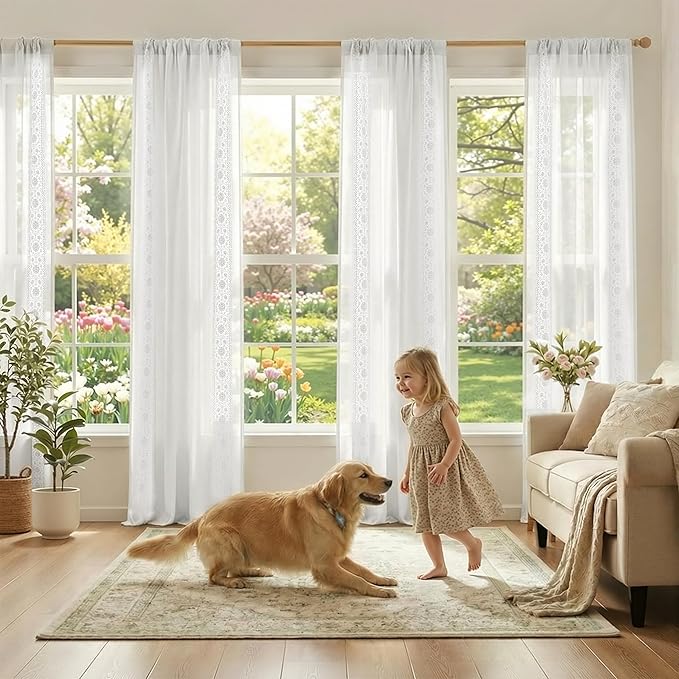 jinchan Weslie Floral White Sheer Curtains - Image 4
