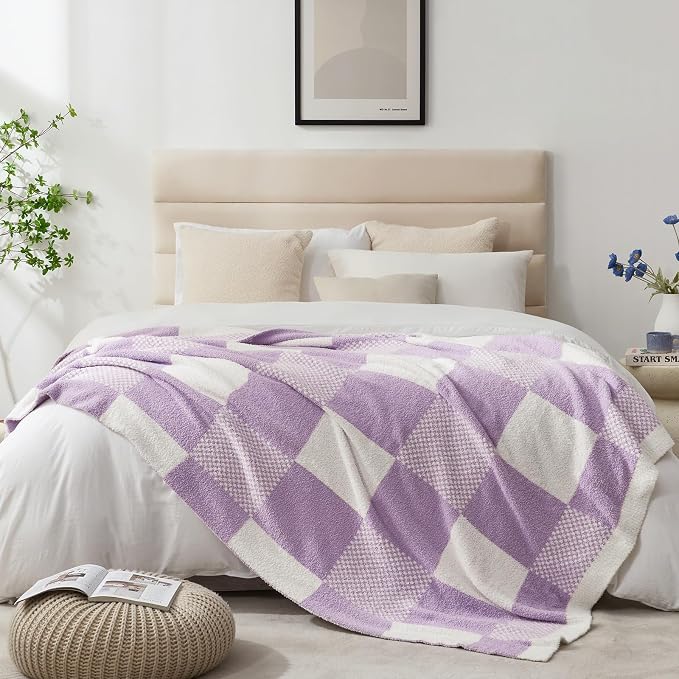 Snuggle Sac Checkered Blanket, Lilac Purple Throw Blanket - Image 4