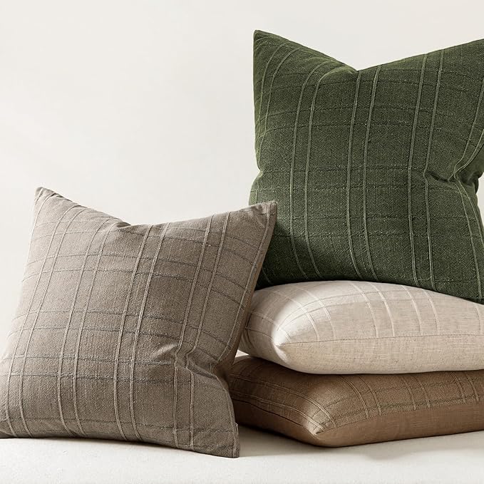 MIULEE Decorative Linen Check Euro Shams Throw Pillow Covers Neutral Farmhouse - Image 6