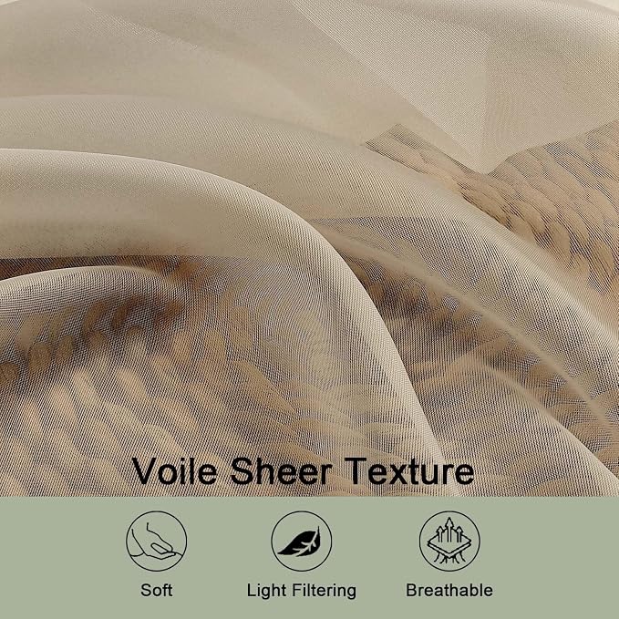 OWENIE Sheer Curtains 84 Inches Long 2 Panels Set, Sheer Taupe Curtains - Image 5