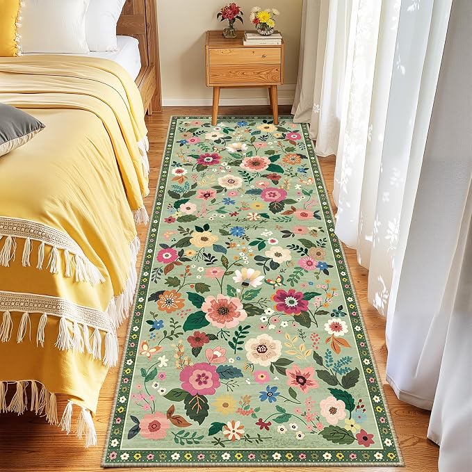 RELEANY Floral Nursery 2x6 Area Rugs Washable Print Boho Cute Carpet Non Slip by RELEANY