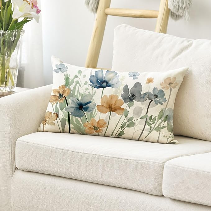AVOIN colorlife Poppy Flowers Chinoiserie Spring Throw Pillow Cover, 12 x 20 - Image 3