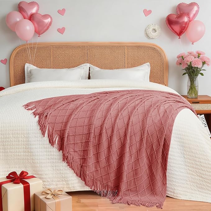 inhand Coral Pink Knitted Throw Blanket - Image 9