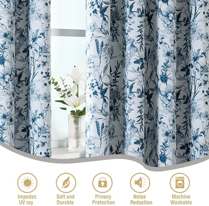 H.VERSAILTEX Blackout Curtains 63 Inch Length 2 Panels Set Floral Print Curtain - Image 6