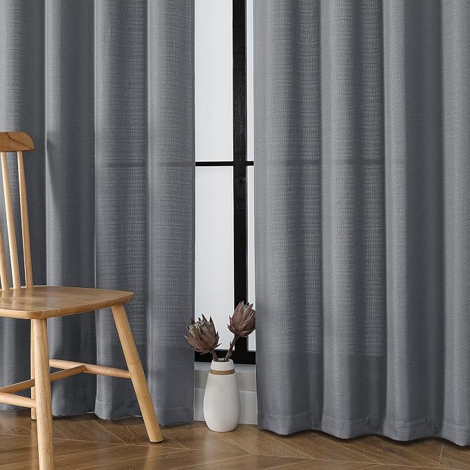 Chyhomenyc Dark Grey Curtains 78 Inch Length 2 Panels Set, Faux Linen Textured - Image 7