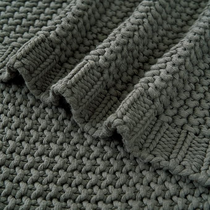 Chunky Cable Knit Throw Blanket Lightweight Grey 100% Organic Cotton Blanket - Image 9