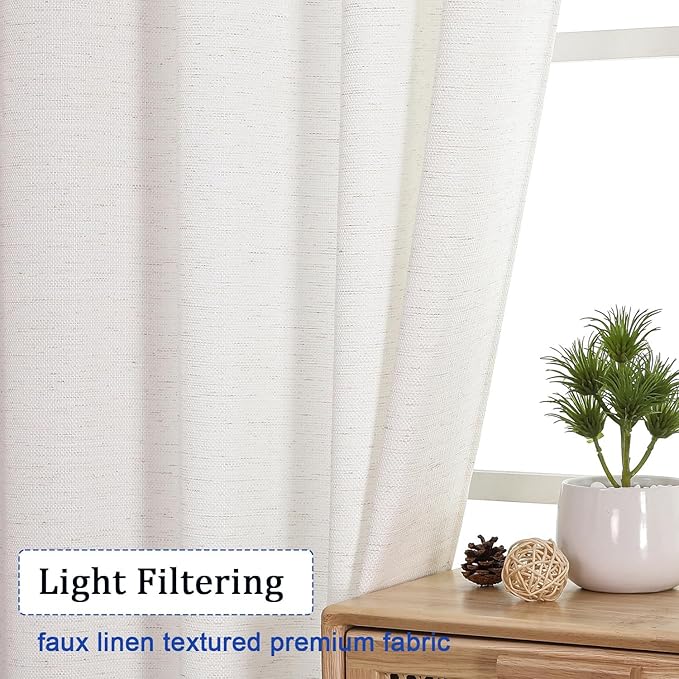 Chyhomenyc Bennet Natural Linen Curtains 90 Inch Length 2 Panels Set, Faux - Image 2