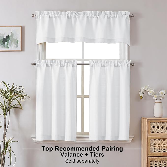 Chyhomenyc White Valance for Windows, Light Filtering Faux Linen Textured - Image 7