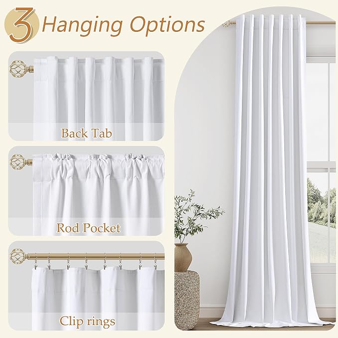 Guken White 100% Blackout Linen Curtains 52 Inch Wide by 142 Inch - Image 6