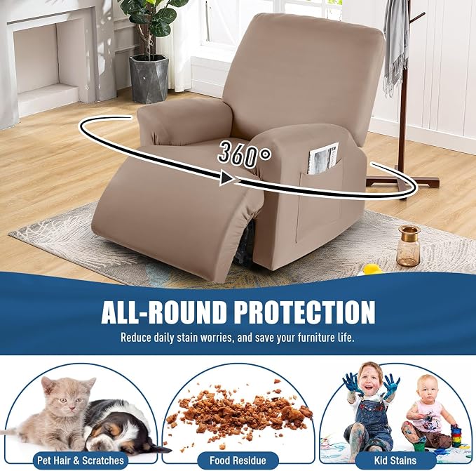TAOCOCO Stretch Recliner Chair Covers 3-Pieces Solid Furniture Covers Recliner - Image 5