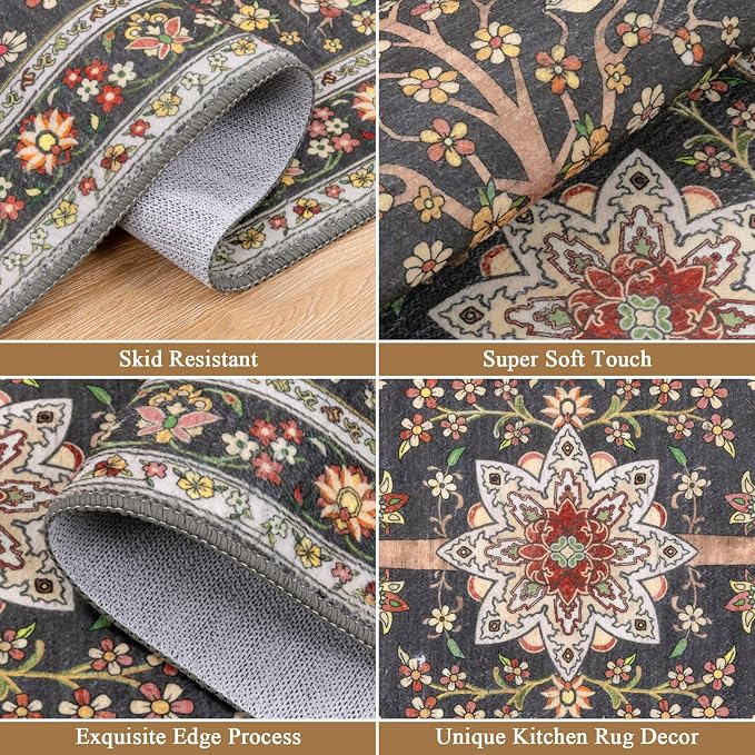 HEBE Boho Kitchen Rugs Sets of 3 Non Slip Washable Farmhouse Kitchen Rugs and - Image 5