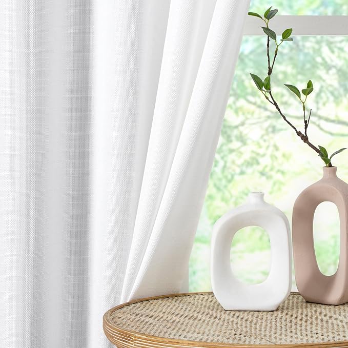 Chyhomenyc White Curtains 72 Inch Length 2 Panels Set, Faux Linen Textured - Image 8
