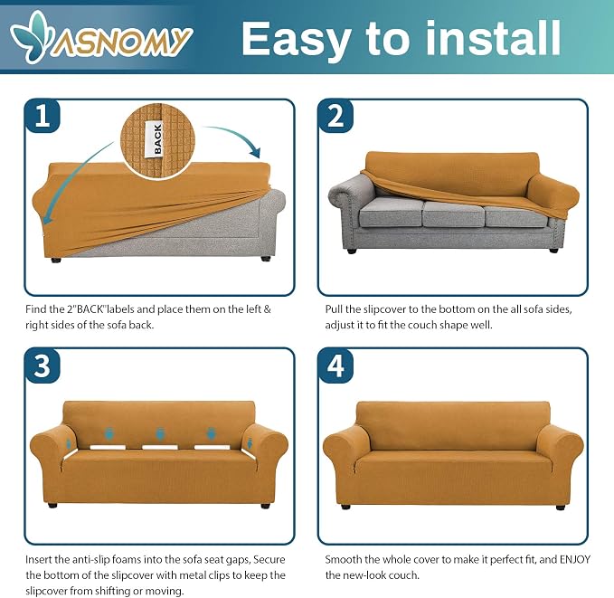 Asnomy Couch Covers for 3 Cushion Couch Stretch Sofa Covers Slipcovers - Image 7
