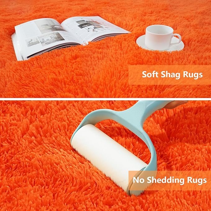 Orange Shag Area Rugs for Bedroom Living Room, 8X10 Ultra Soft Fluffy Area Rugs - Image 5
