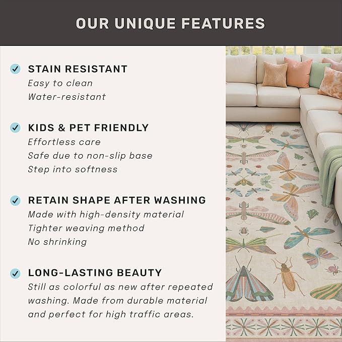 Boho Light Pink Round Rugs for Kids Bedroom - 4 ft Unique Circle Area Rugs for - Image 8