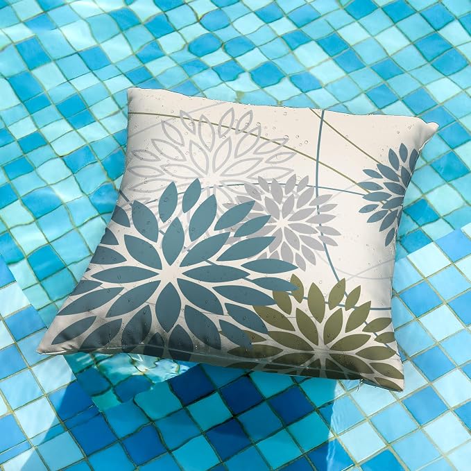 DFXSZ Blue Army Green Outdoor Pillow Covers Set of 2 20X20 Inch Teal Floral - Image 2