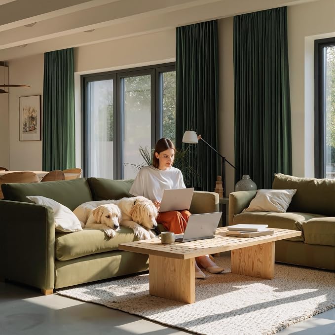 NICETOWN 102 inch Long Olive Green Velvet Curtains Panel - Image 3