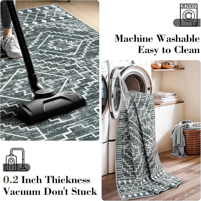 Wonnitar Washable Kitchen Runner Rug 2x6, Moroccan Grey Runners - Image 3
