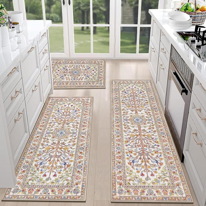 HEBE Boho Kitchen Rugs Sets of 3 Non Slip Washable Farmhouse Kitchen Rugs and by HEBE