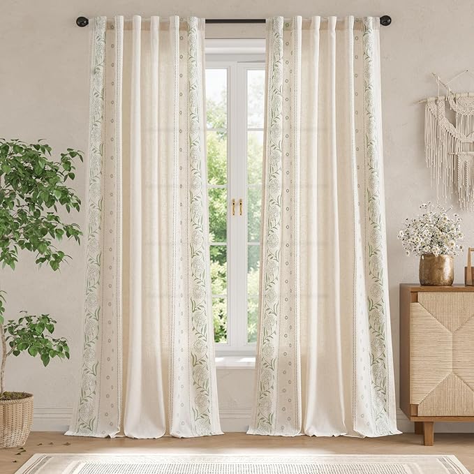 jinchan Winslow Linen Curtains for Bedroom 108 Inches Length Embroidered - Image 3