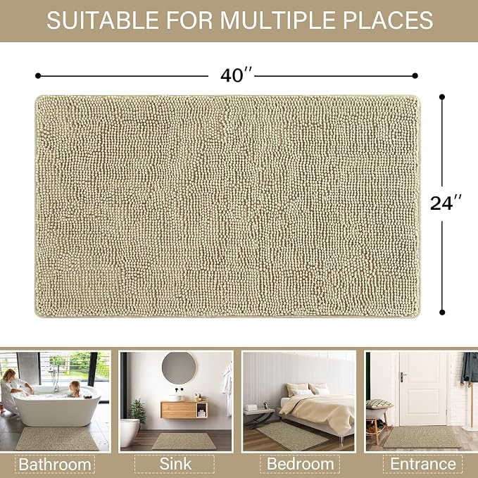 LOCHAS Luxury Bathroom Rug Shaggy Bath Mat 24 x 40 Inch, Washable Non Slip Bath - Image 2