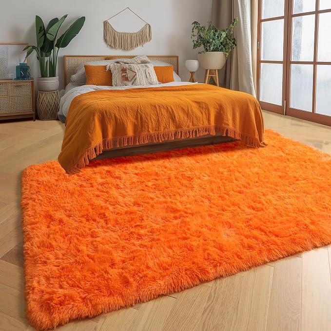 Amdrebio Orange Rugs for Bedroom Living Room, 5x7 Fluffy Fuzzy Area Rugs for - Image 3