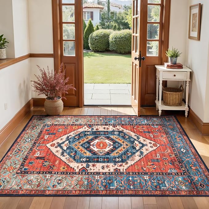 SERISSA Boho Area Rugs for Entryway, 3x4 Washable Non-Slip Kitchen Rug by SERISSAHomeDecorCollection
