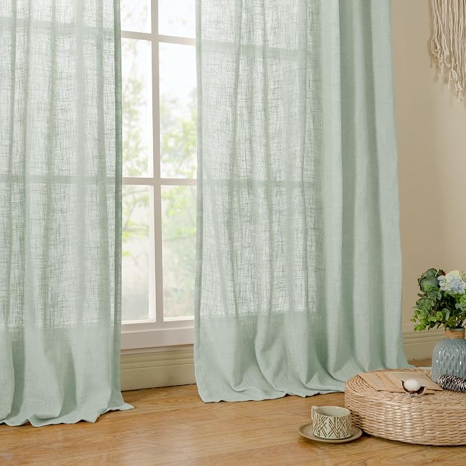 LAMIT Short Window Linen Curtains 36 Inch Length 2 Panels, Light Sage Light - Image 9