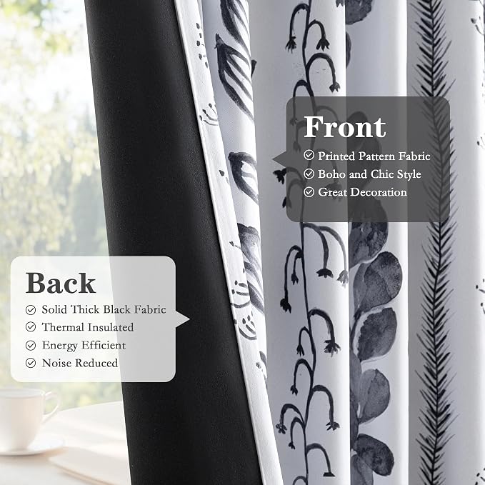 MEETSKY Boho Blackout Leaves Patterned Curtains 72 Inch Long 2 Panels Set - Image 4