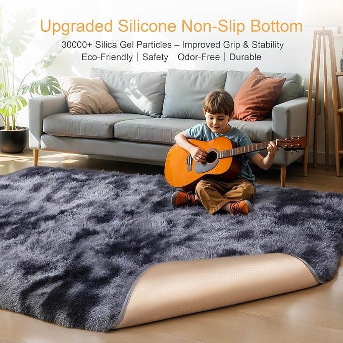KICHOWUA Thick Area Rug 5x7 Dark Grey Fluffy Shag - Image 4