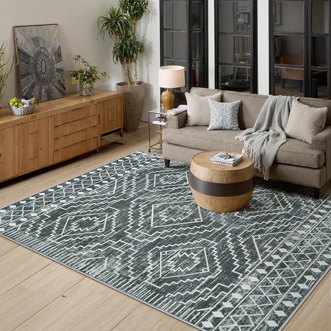 Wonnitar Moroccan 6x9 Area Rugs, Washable Grey Rugs - Image 3