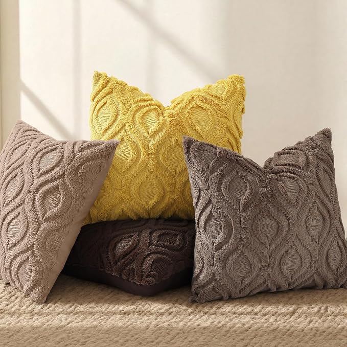 decorUhome Throw Pillow Covers 26x26 Inch Set of 2, Soft Plush Faux Wool Brown - Image 5