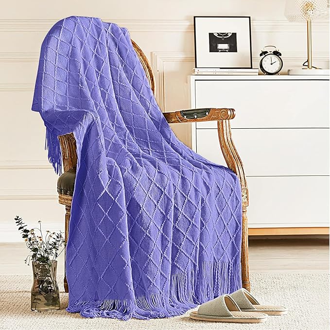 inhand Cornflower Blue Knitted Throw Blanket by inhand